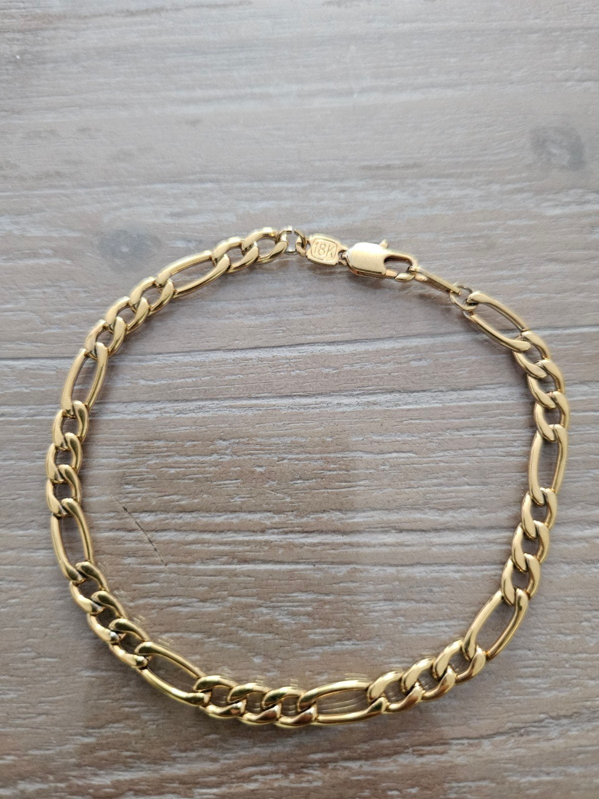 Gouden gold plated 18K figaro armband 21,5cm, Ophalen of Verzenden, Nieuw, Goud
