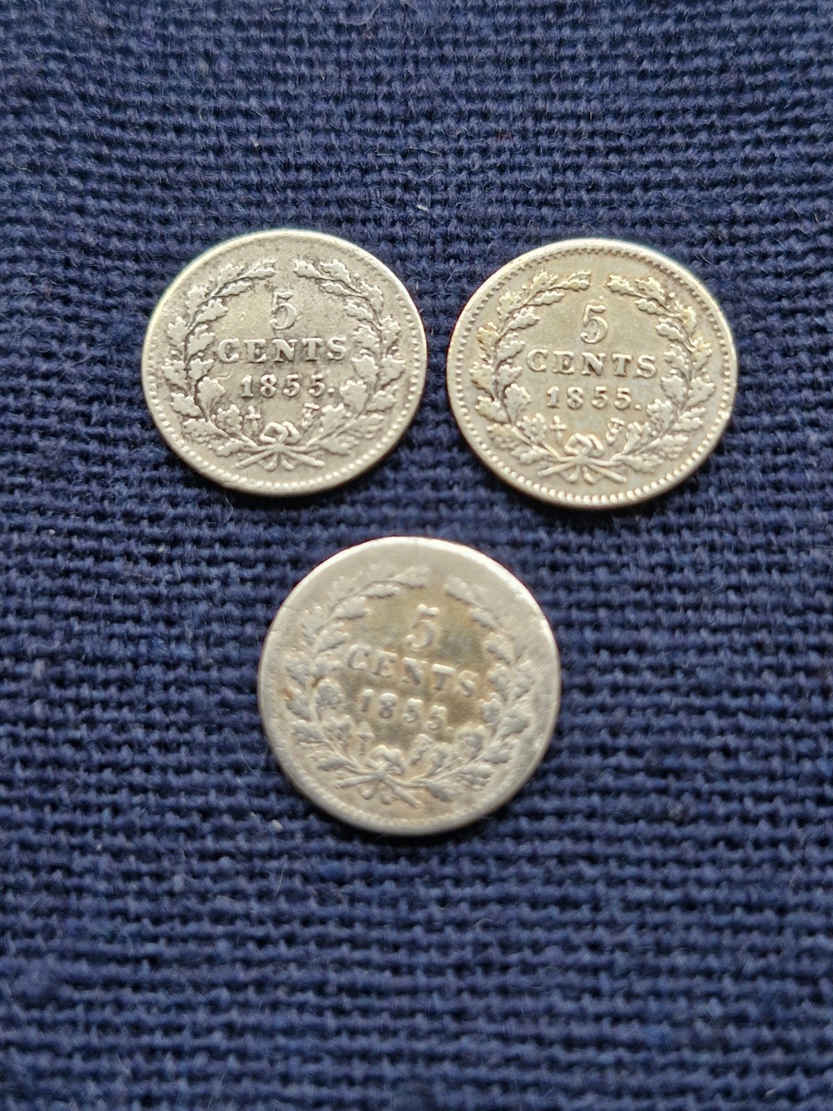 Set van 3x 5 cent munten Willem III uit 1855, Ophalen of Verzenden, Koning Willem III, 5 cent, Setje