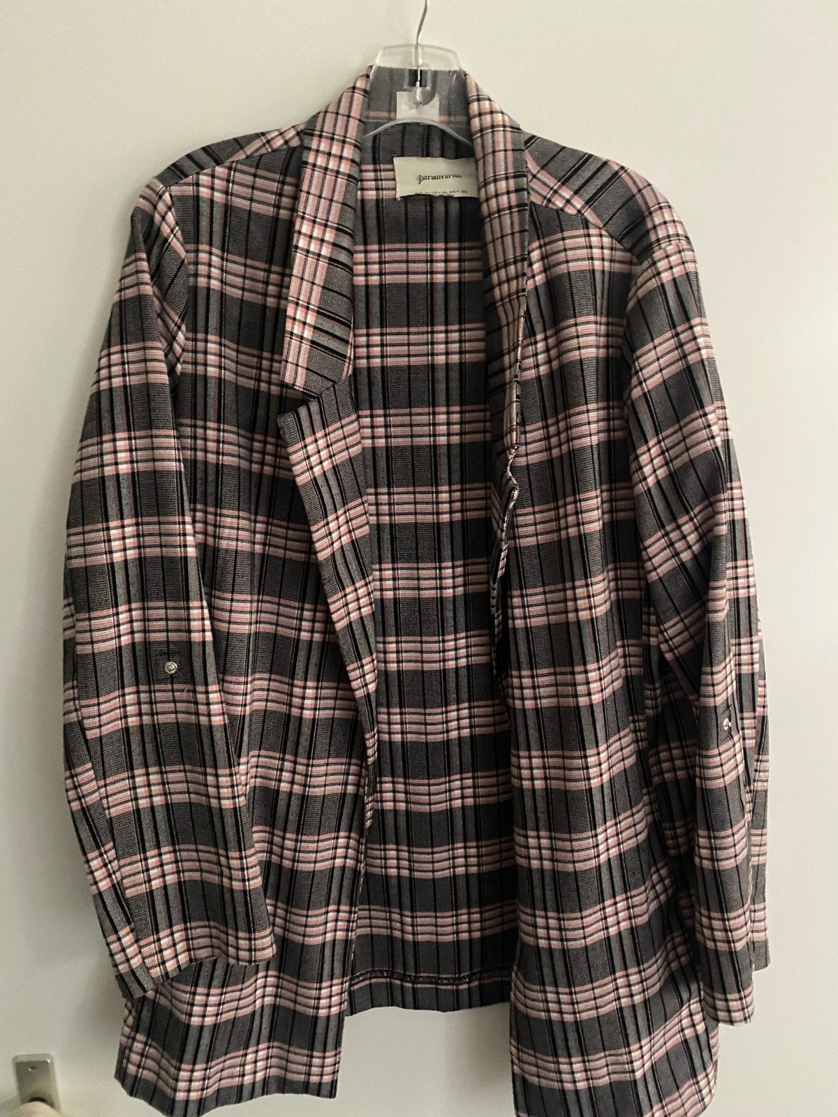 Stradivarius geruite blazer grijs/roze, Ophalen of Verzenden, Zo goed als nieuw, Maat 38/40 (M), Grijs