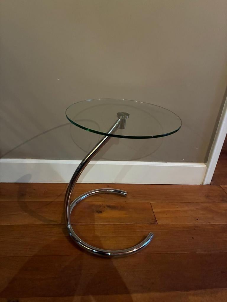 Retro glas & chroom bijzet tafel, Minder dan 55 cm, Rond, Retro / jaren '70, Ophalen