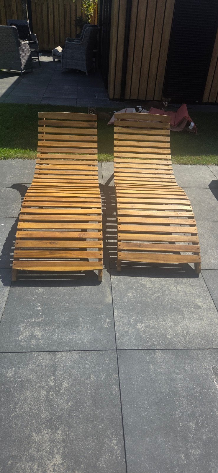 2 nette ligstoelen, Ophalen, Zo goed als nieuw, Aluminium, Inklapbaar