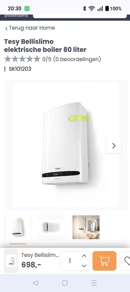 Tesy bellislimo 80 liter electrische boiler, Gebruikt, 20 tot 100 liter, Minder dan 3 jaar oud, Boiler