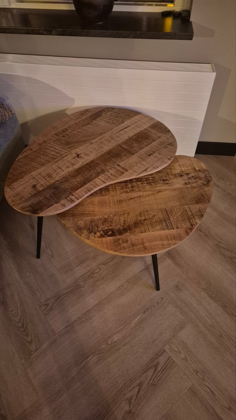 Salontafel Erfurt organisch set van 2 mangohouten tafels, Overige houtsoorten, 50 tot 100 cm, Organisch, Eigentijds, Industrieel