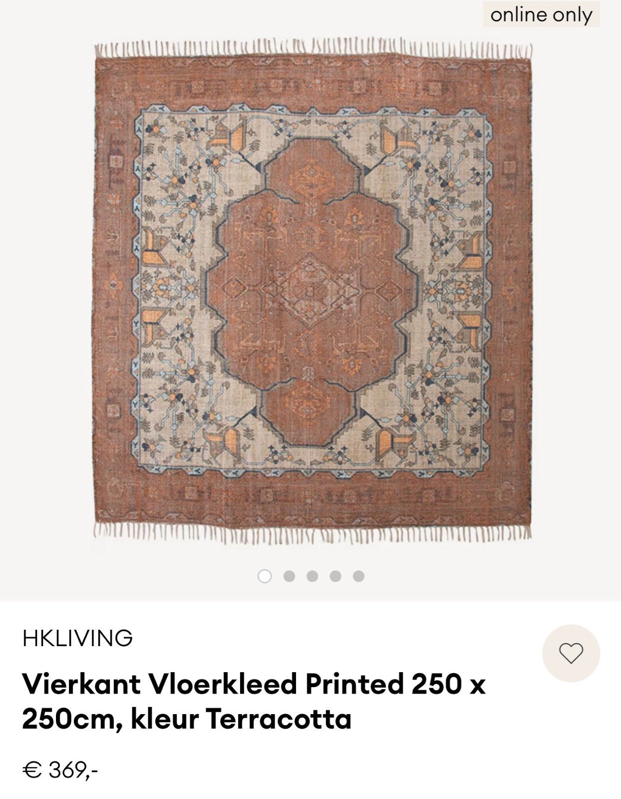 HKliving Vierkant Vloerkleed Printed 250x250cm Terracotta, Ophalen, Gebruikt, Vierkant, 200 cm of meer