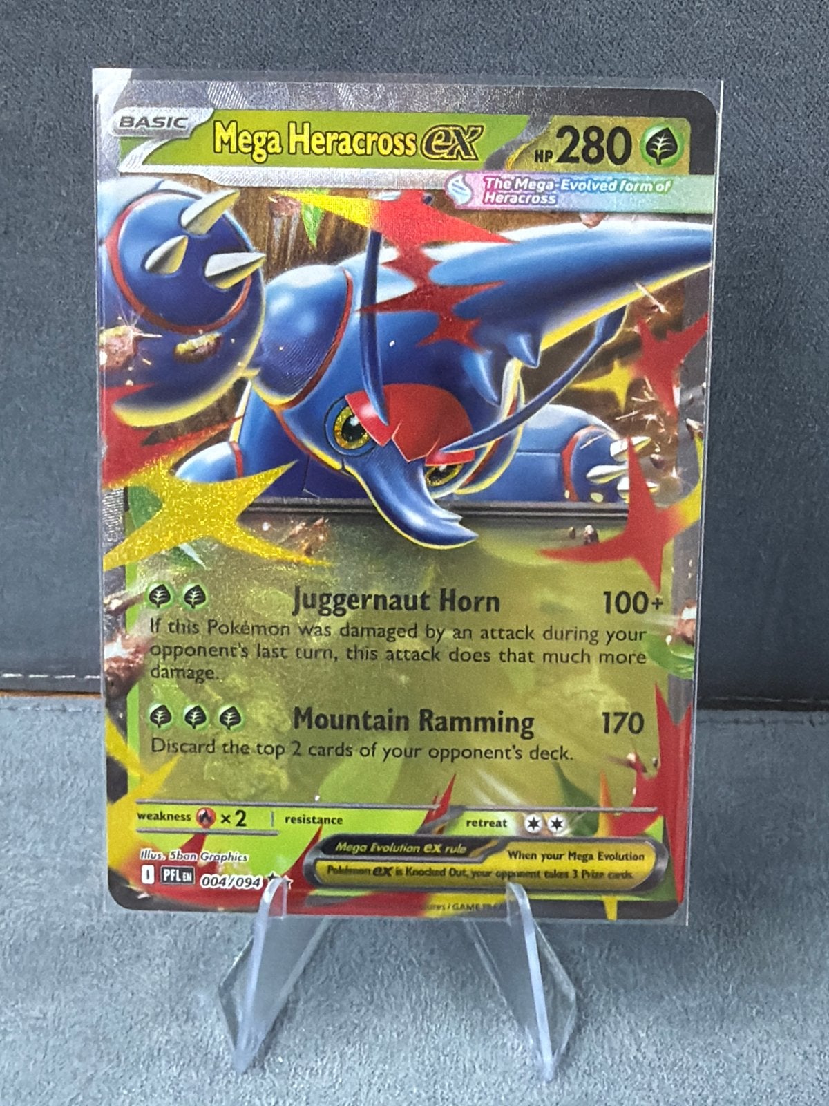 Mega Heracross EX Pokémon Kaart 004/094, Ophalen of Verzenden, Zo goed als nieuw, Losse kaart, Foil