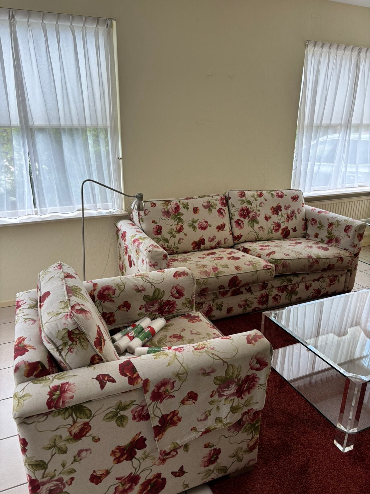 Bank + stoel (complete set), Ophalen, Zo goed als nieuw, 75 tot 100 cm