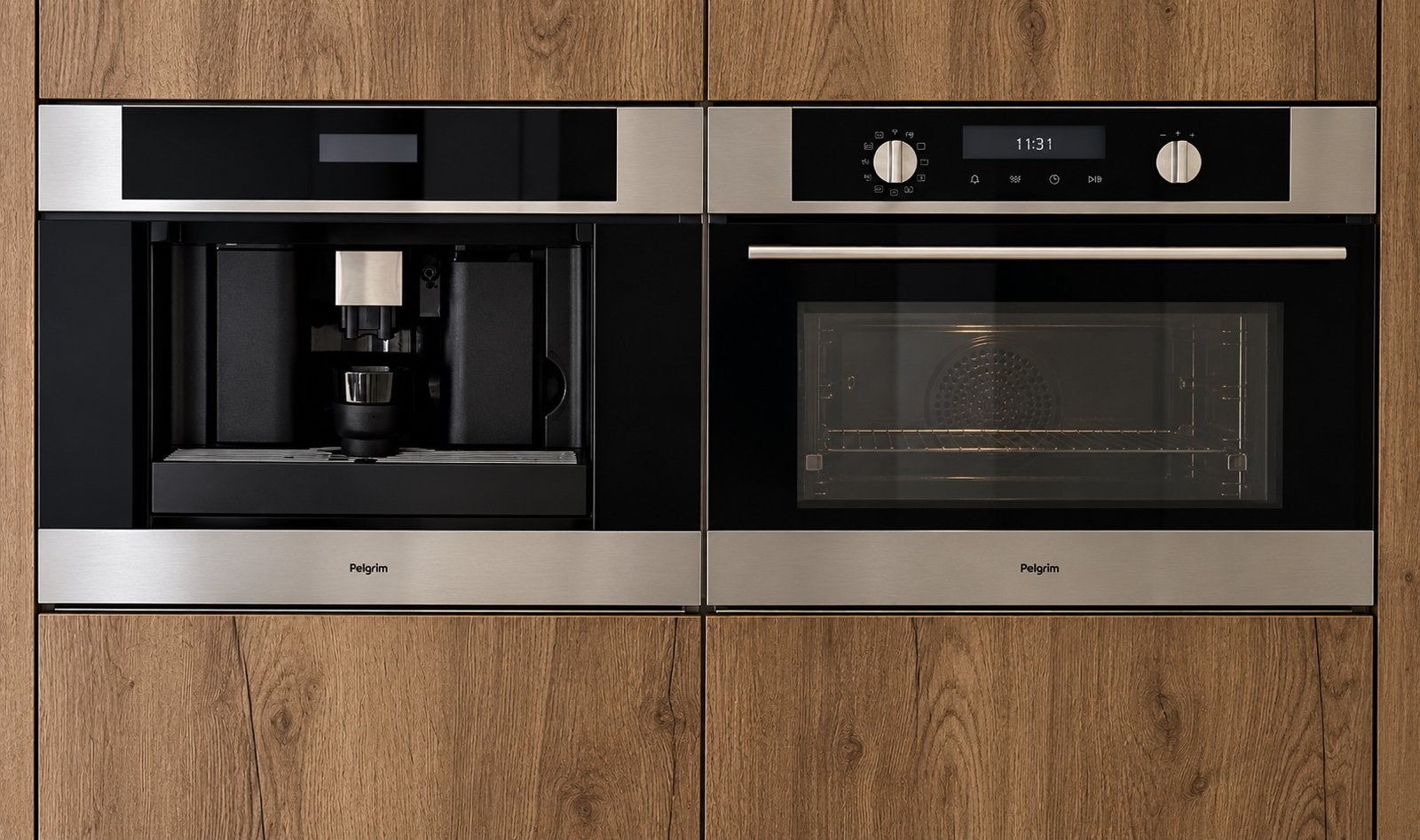 Pelgrim inbouwset koffiemachine en combimagnetron/oven RVS, Ophalen, Gebruikt