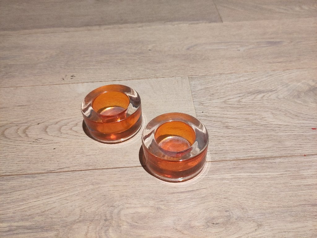 Set van 2 oranje waxinelichthouders, Huis en Inrichting, Woonaccessoires | Kandelaars en Kaarsen, Overige merken, Waxinelichthouder