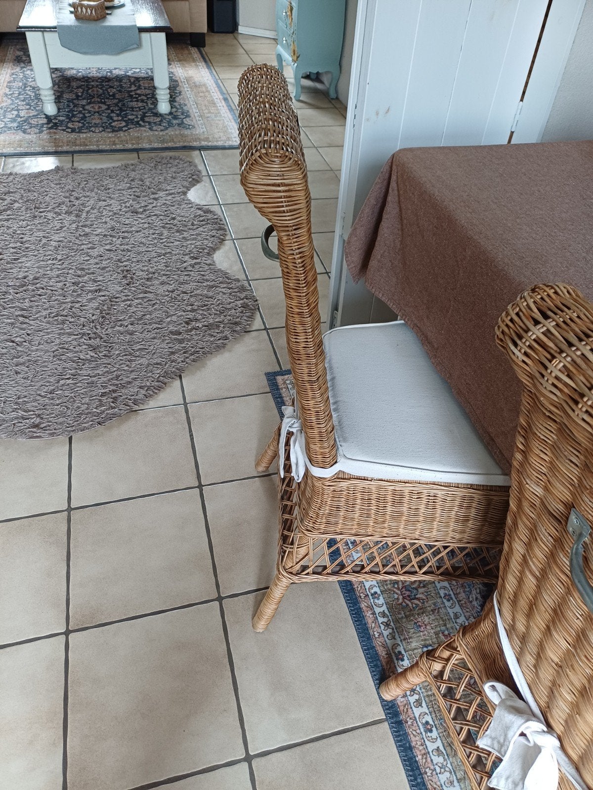 5x Rotan Riviera Maison eetkamerstoelen, Gebruikt, Overige kleuren, Riet of Rotan, Ophalen of Verzenden