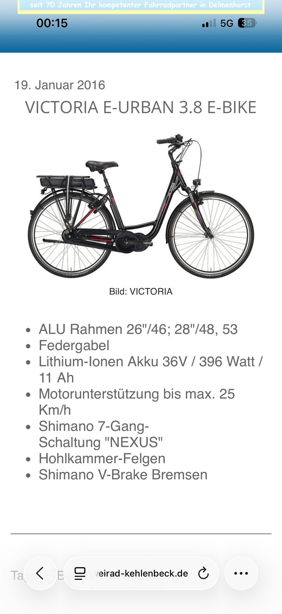 Victoria E-Urban 3.8 E-Bike - Uitstekende staat, Fietsen en Brommers, Zo goed als nieuw, 47 tot 51 cm, 30 tot 50 km per accu, Ophalen