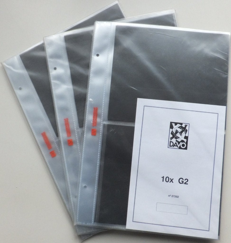 DAVO pakje (10) bladen G2 met 2 vakken voor First Day Covers, Postzegels en Munten, Ophalen of Verzenden, Verzamelalbum