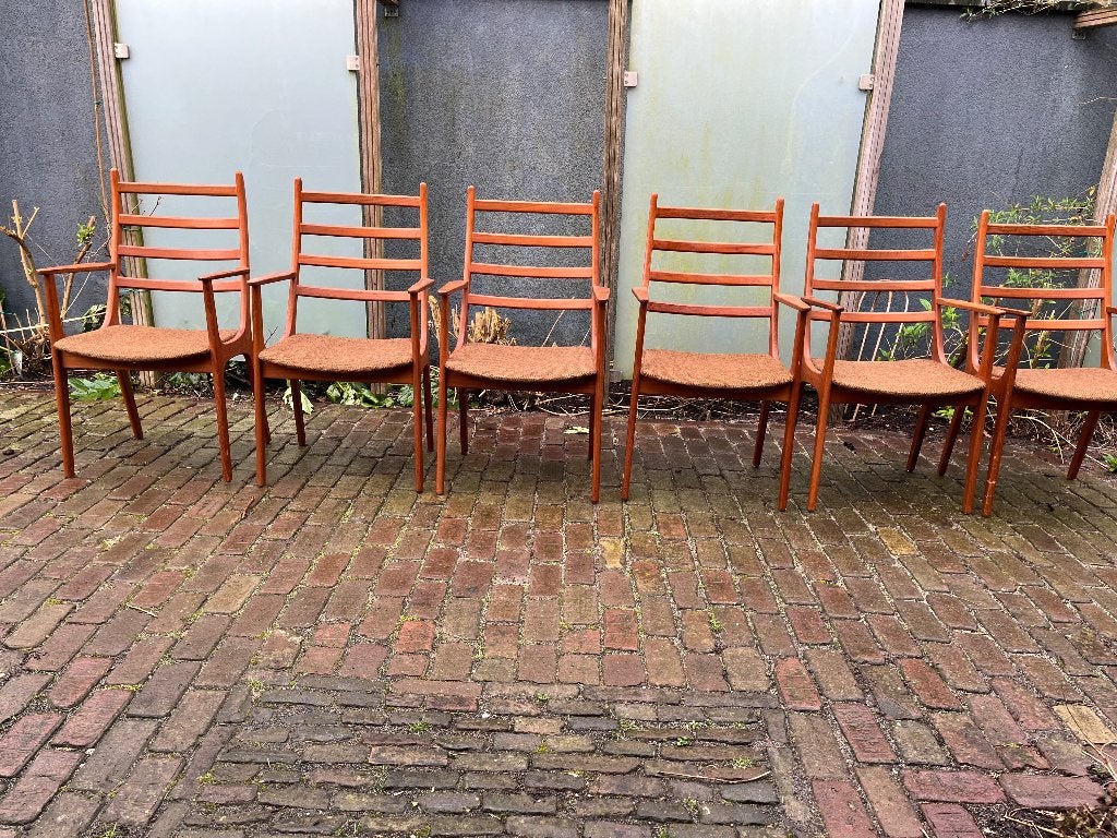 6x KS Möbler Teakhouten Danish Design fifties stoelen, Huis en Inrichting, Ophalen, Bruin, Zo goed als nieuw, Stof