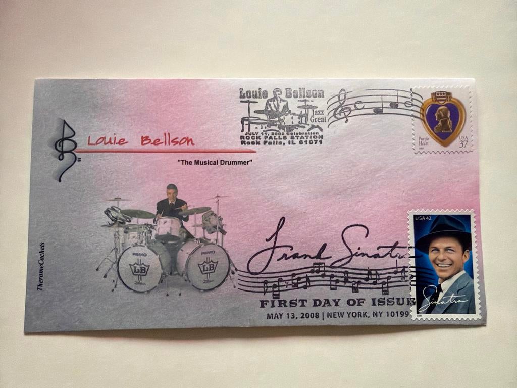 Louie Bellson & Frank Sinatra First Day Cover Cachet, Ophalen of Verzenden, Onbeschreven, Rest van de wereld