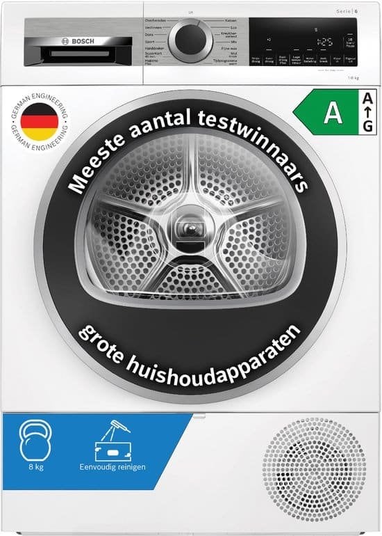 Bosch Warmtepompdroger WQG233DLNL - 8 kg - Energielabel C, Witgoed en Apparatuur, Triple J Online, Info@triplejonline.nl, De Spinnekop 9