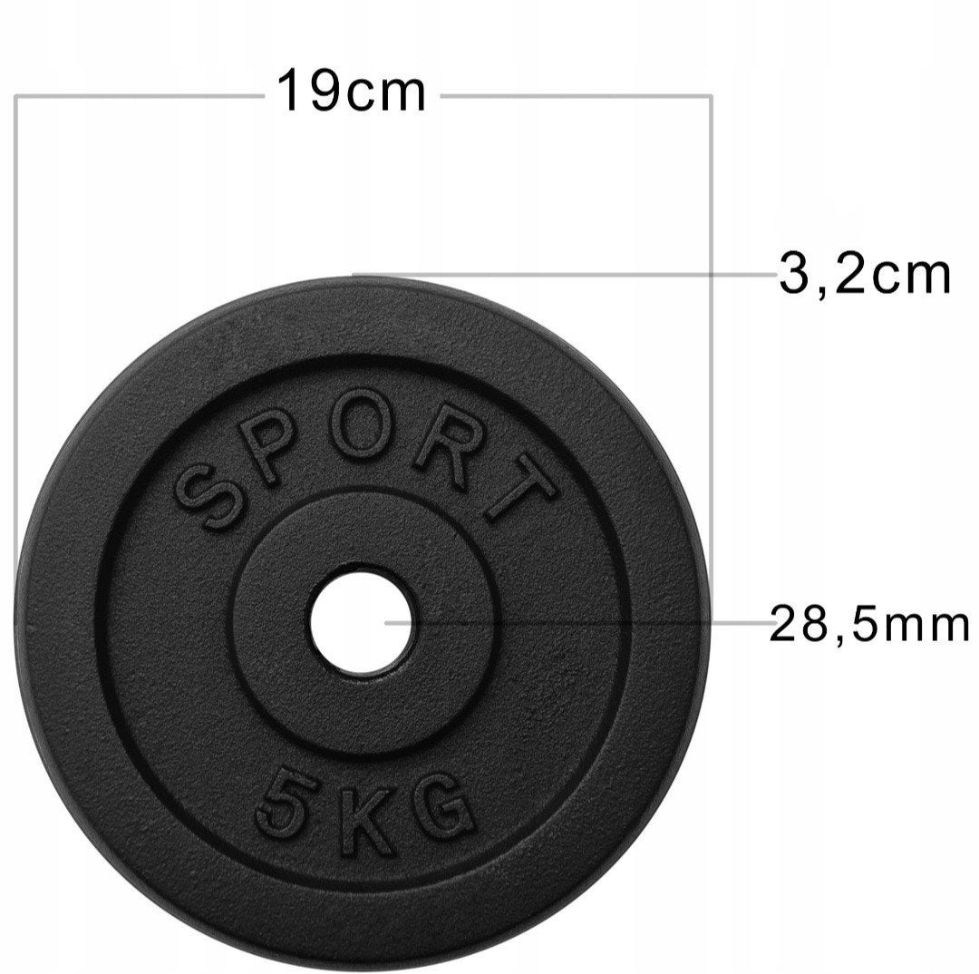 Halterschijf 5KG - SPORT - 28,5mm gat - Zwart, Sport en Fitness, Fitnessmaterialen, Ophalen of Verzenden, Nieuw, Rug, Halterschijven
