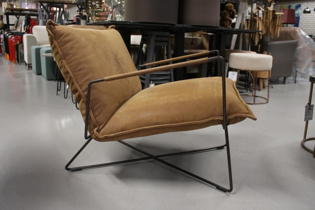 2 x luxe fauteuil EARL Jess design metaal leer armleuningen, Huis en Inrichting, Fauteuils, Ophalen, 75 tot 100 cm, Zo goed als nieuw