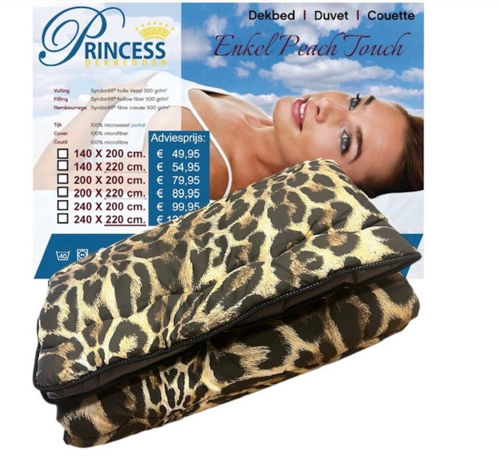 Nieuw Princess 1-persoons dekbed met tijgerprint, Eenpersoons, Meerkleurig, Overige materialen, Nieuw