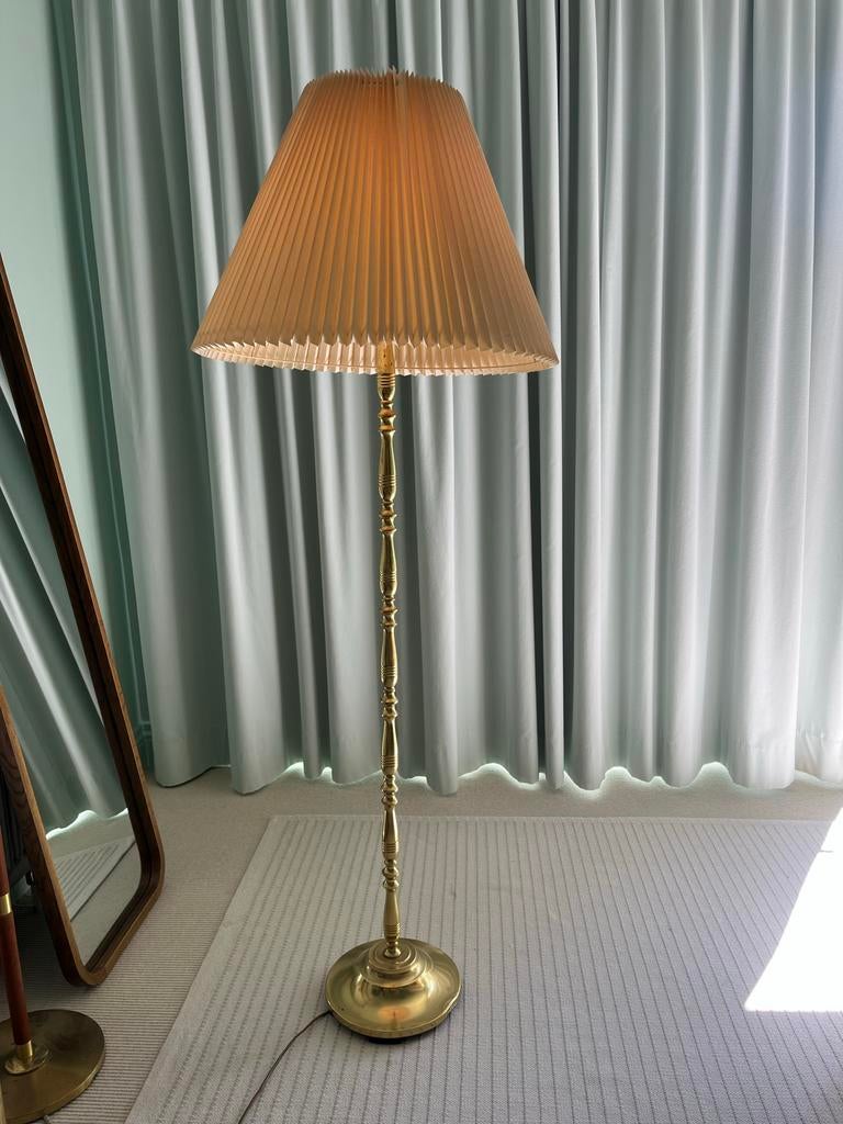 Vintage Messing Vloerlamp / Leeslamp - Goudkleurig, Ophalen, Gebruikt, Metaal, 100 tot 150 cm