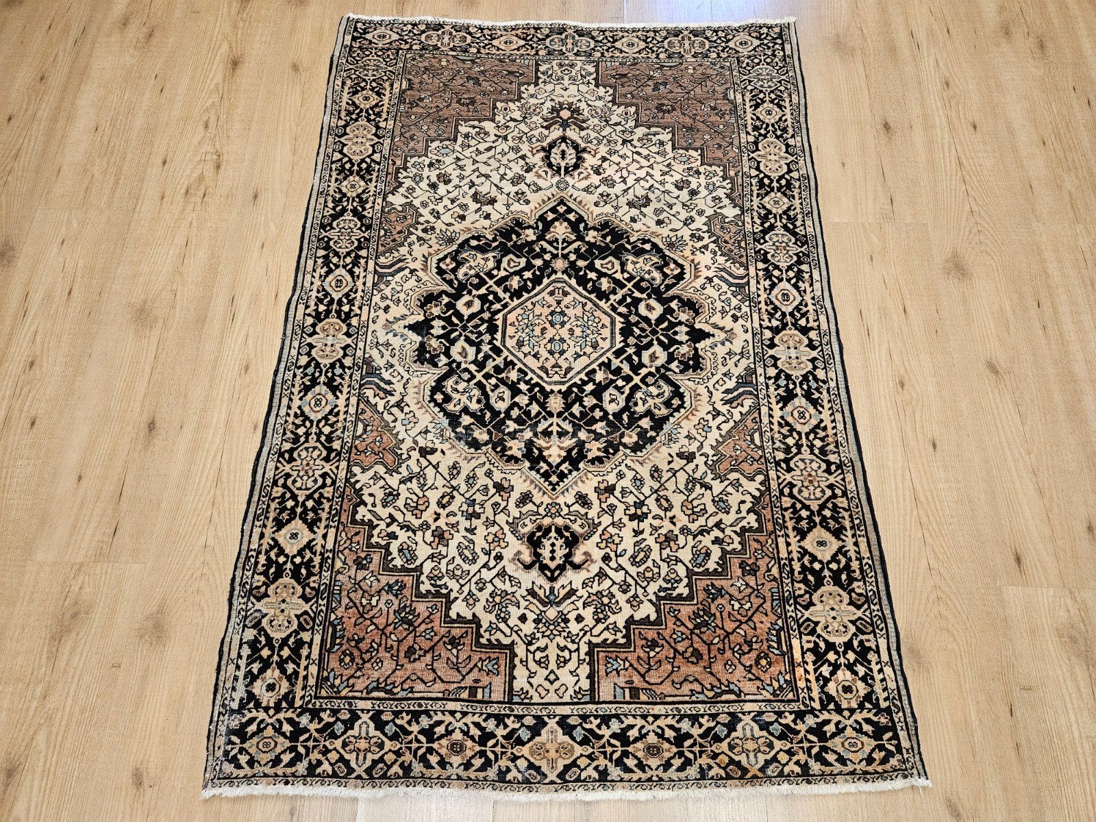 Vintage handgeknoopt perzisch tapijt feraghan antiek 152x10p, Info@SlatsAntiek.nl, Tweedehands, Blauw, 100 tot 150 cm