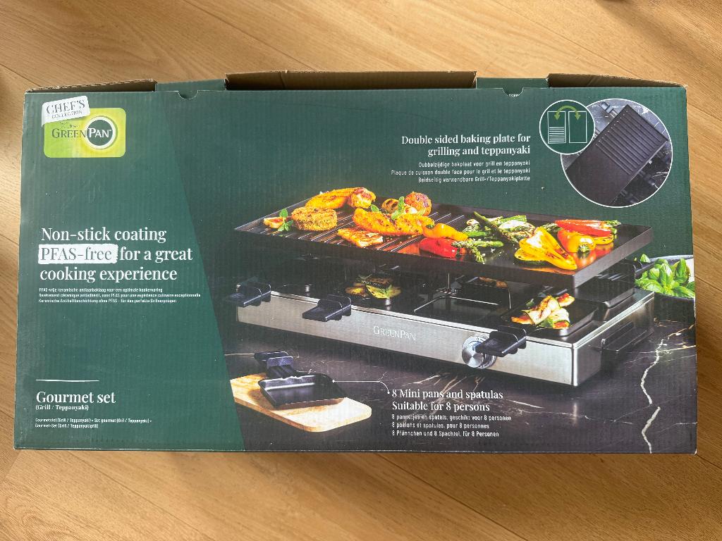 GreenPan Gourmet Set: Raclette & Teppanyaki voor 8 personen, Ophalen, Zo goed als nieuw, 8 personen of meer