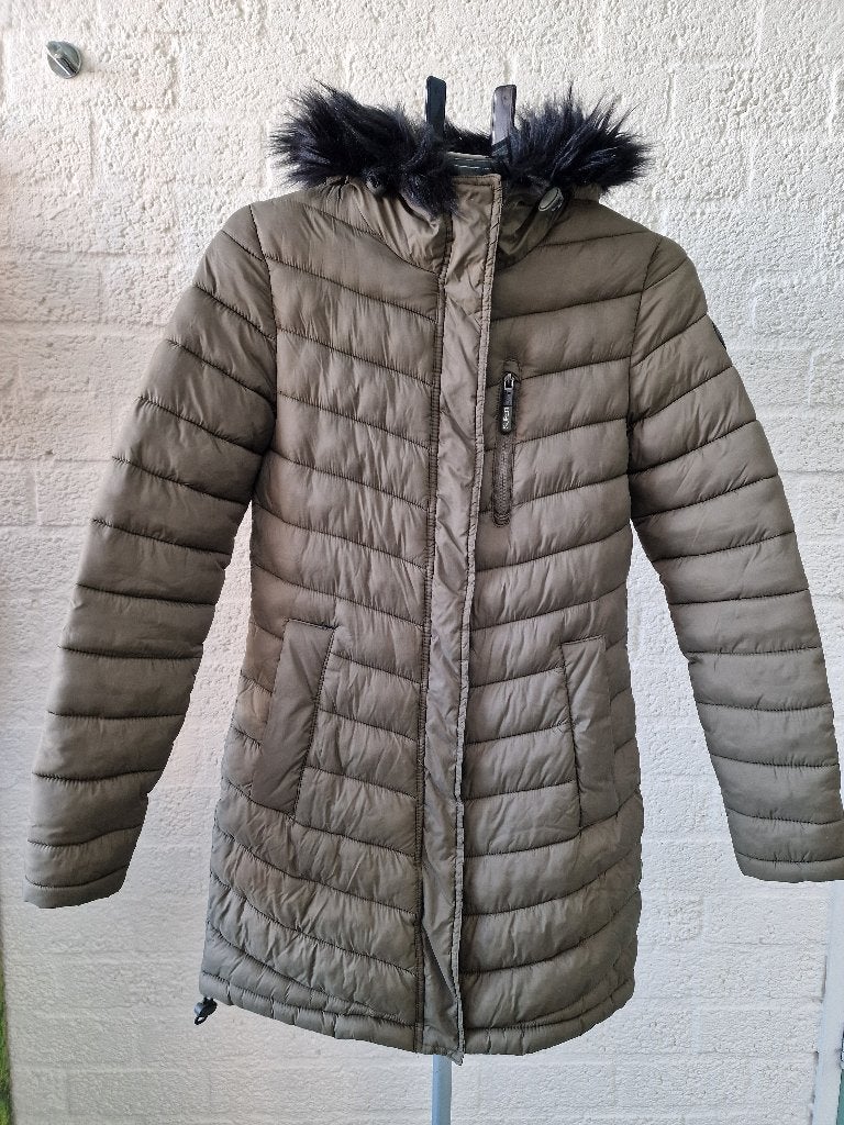 Superdry Fuji jas S khaki winterjas faux fur, Kleding | Dames, Jassen | Winter, Ophalen of Verzenden, Zo goed als nieuw, Maat 36 (S)