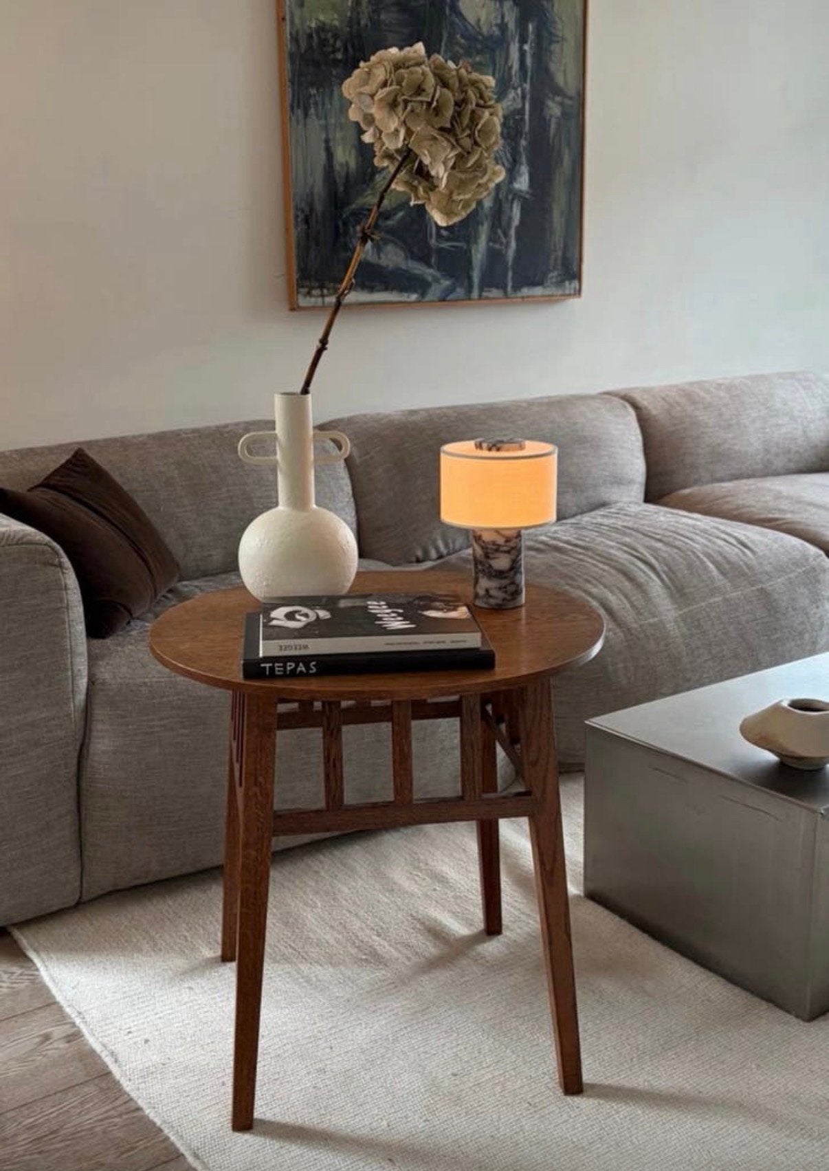 Ronde bijzettafel art deco mid century hout, Ophalen of Verzenden, Zo goed als nieuw, Rond, Minder dan 55 cm