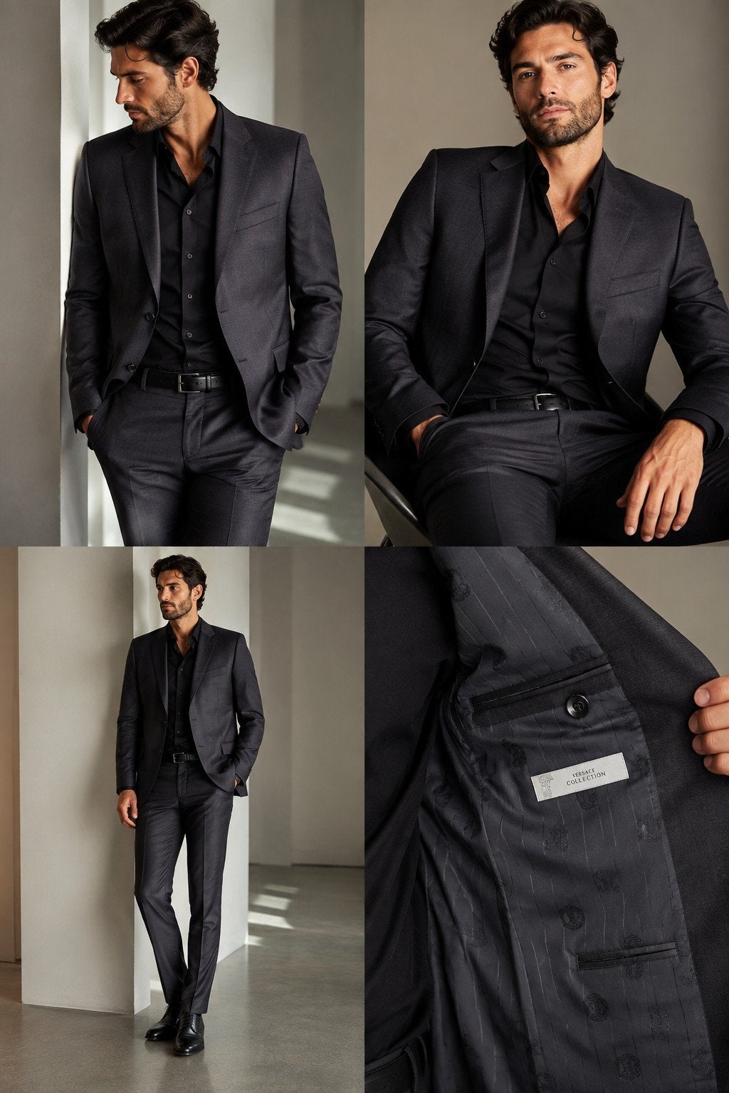 Versace Collection Pak - Donkergrijs - Maat 48 (M), Maat 48/50 (M), Ophalen of Verzenden, Zo goed als nieuw, Versace Collection