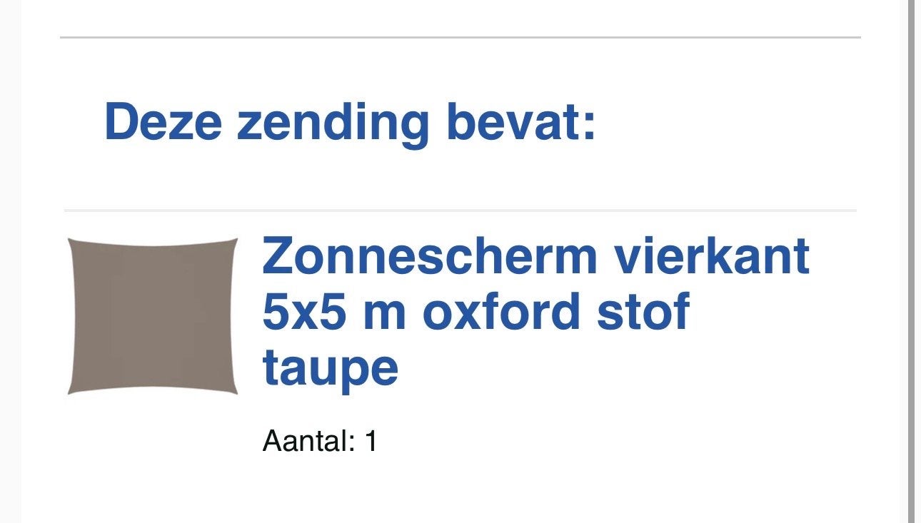 Zonnescherm vierkant 5x5 m oxford stof taupe. G, Tuin en Terras, Overige typen, 450 cm of meer, Nieuw, Ophalen of Verzenden