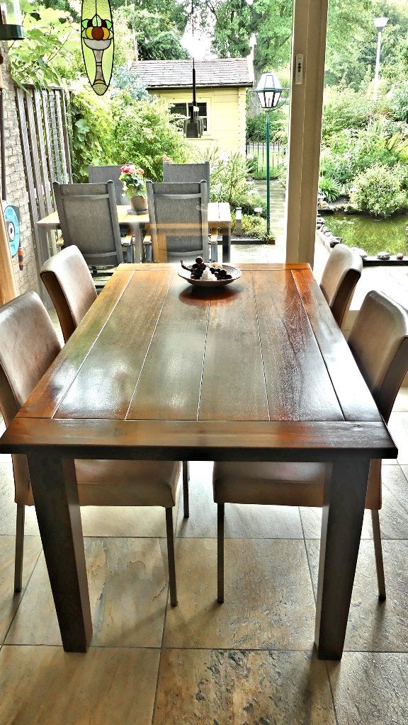 Elegante eettafel met 4 stoelen, Ophalen, Gebruikt, Modern, 4 tot 6 stoelen