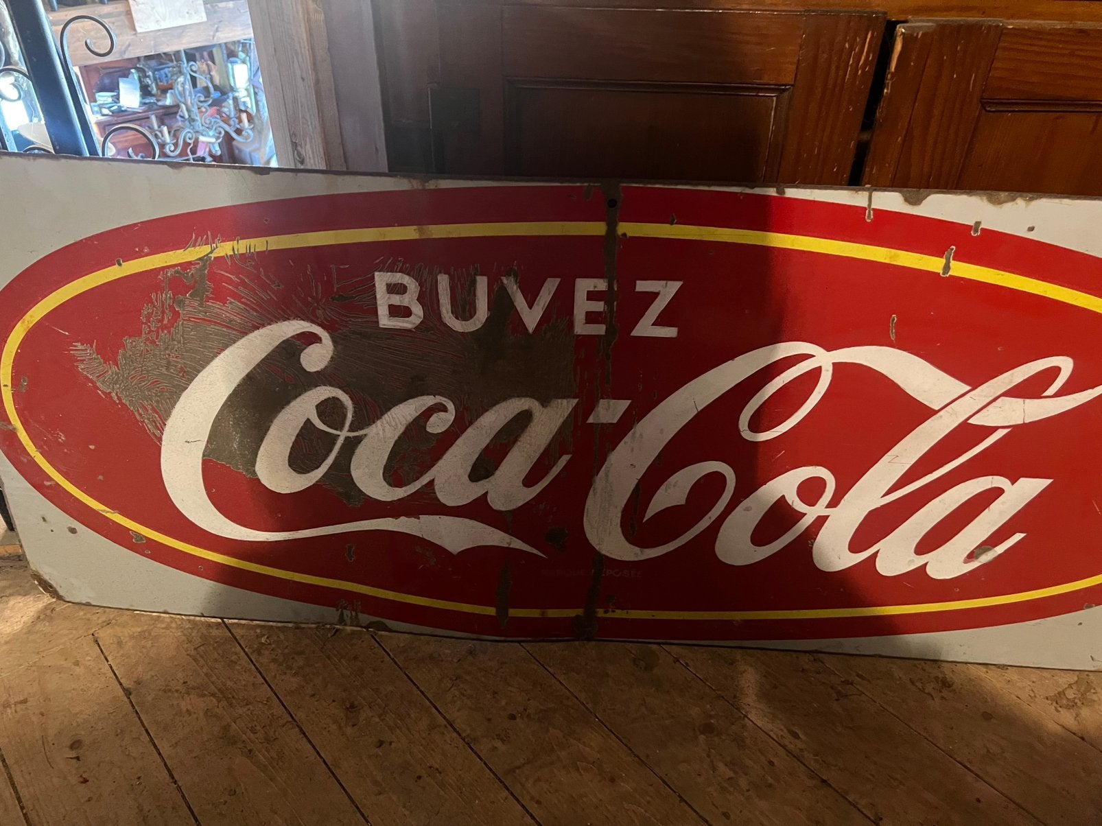 Emaille Coca Cola bord, Verzamelen, Ophalen, Gebruikt, Reclamebord