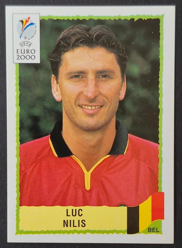 Panini sticker Luc Nilis - België, EK 2000, Ophalen of Verzenden, Zo goed als nieuw, Buitenlandse clubs, Poster, Plaatje of Sticker