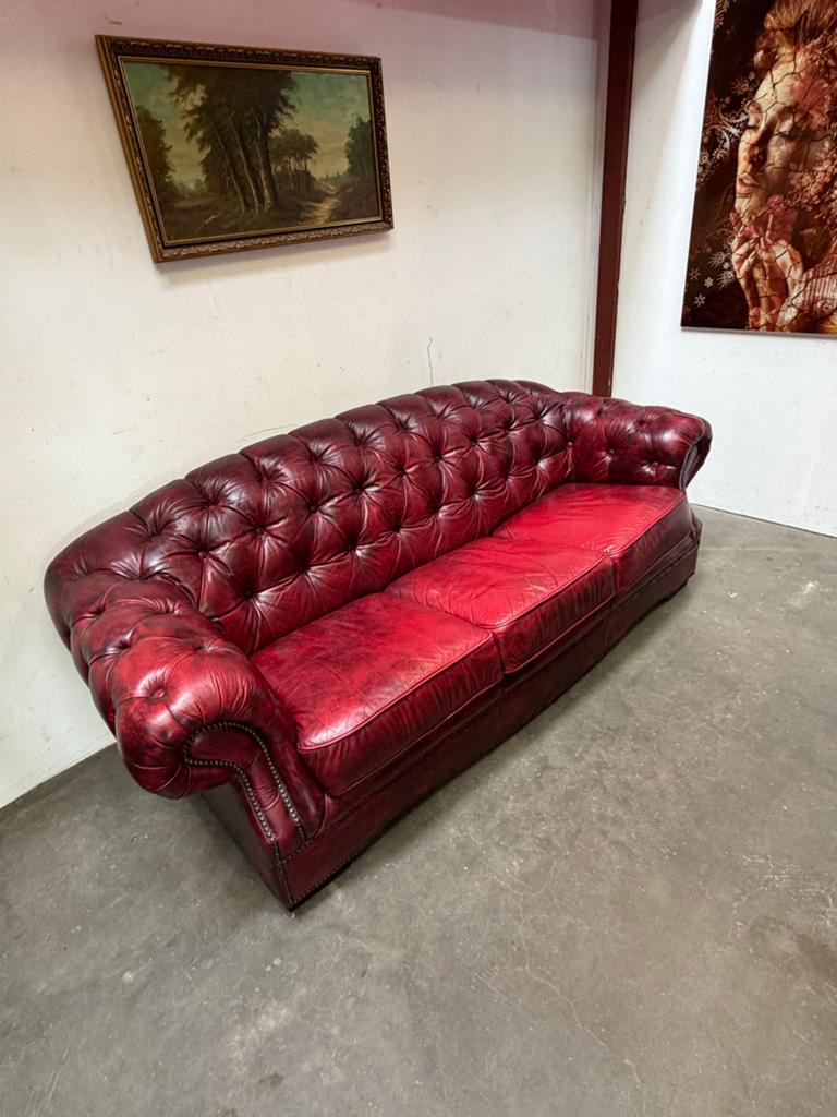 Chesterfield 3-2-1 Set – Oxblood Rood Leer, Ophalen, 150 tot 200 cm, Tweepersoons, Leer