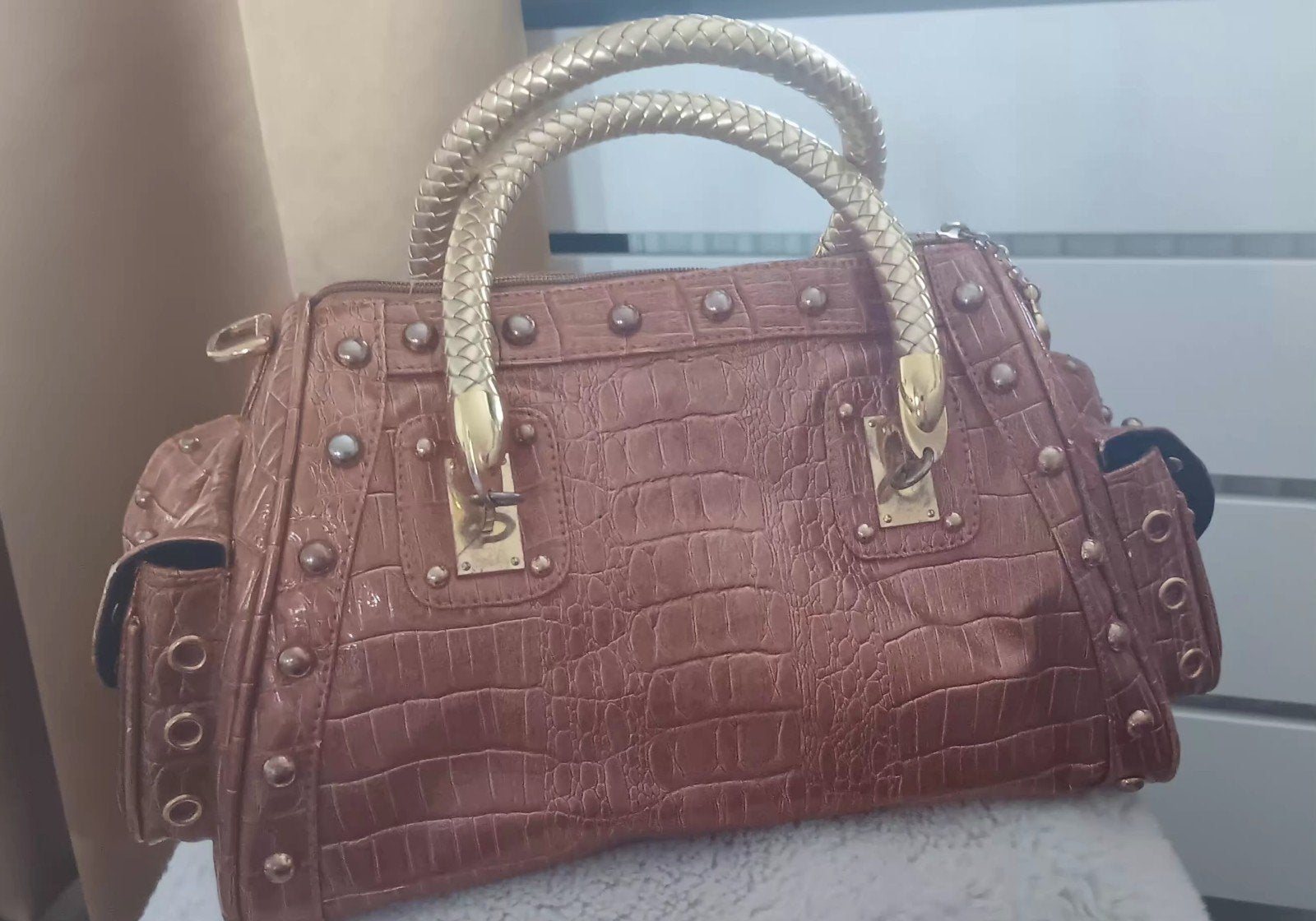 Dames Croco Handtas, Ophalen, Gebruikt, Bruin, Handtas