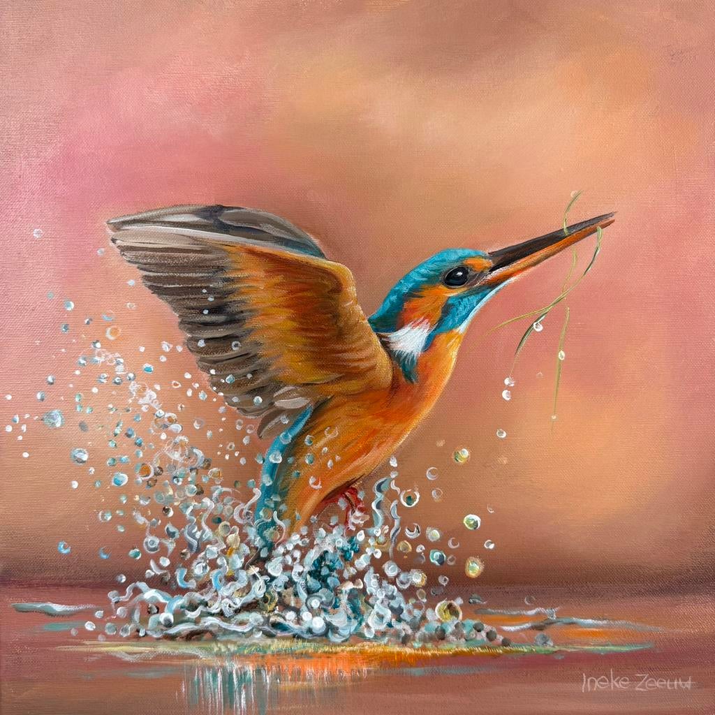 Vliegende ijsvogel schilderij, Antiek en Kunst, Kunst | Schilderijen | Modern, Ophalen of Verzenden