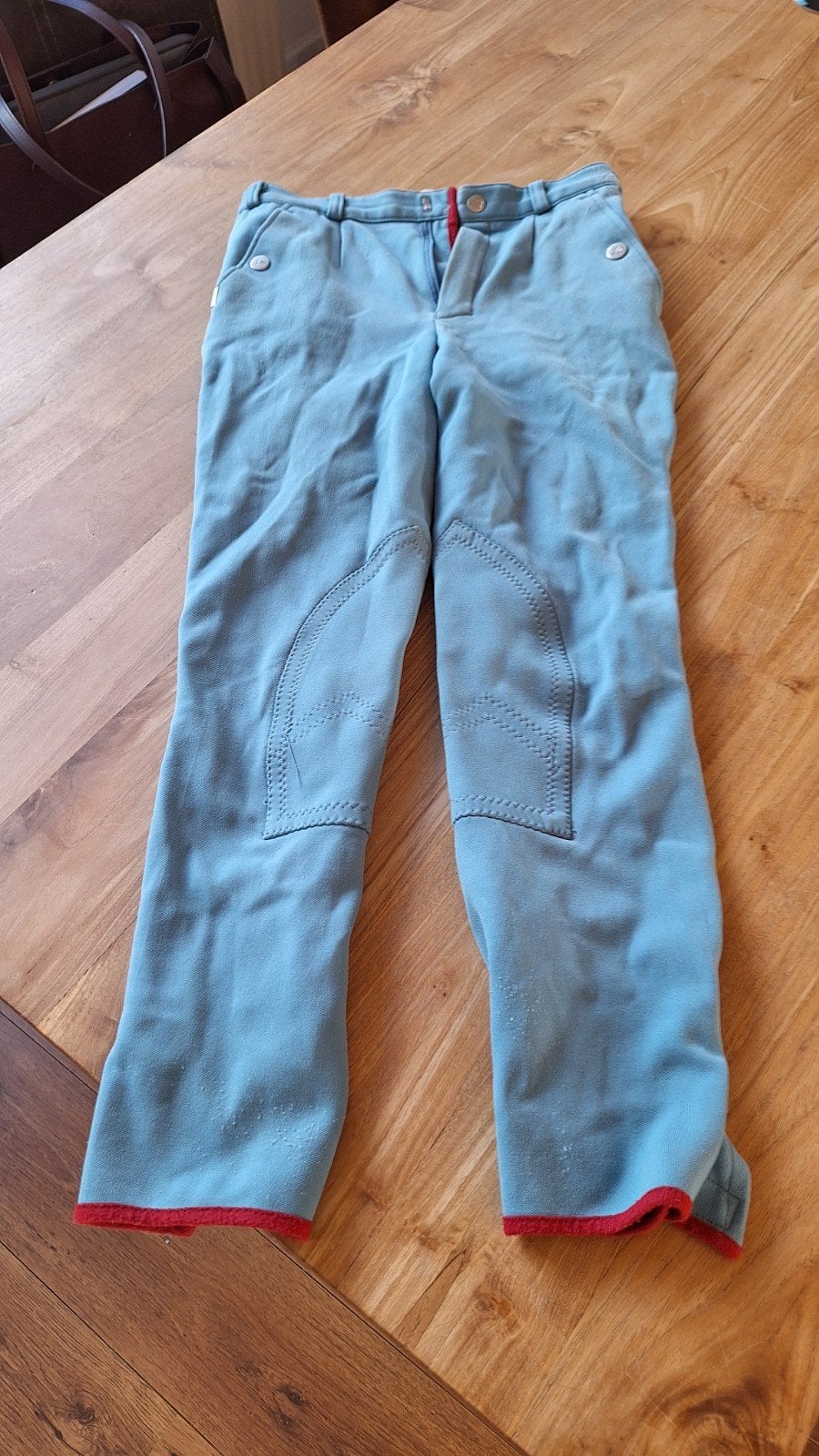Turquoise rijbroek met rode accenten, maat 146, Gebruikt, Kinderen, Overige maten, Recreatie