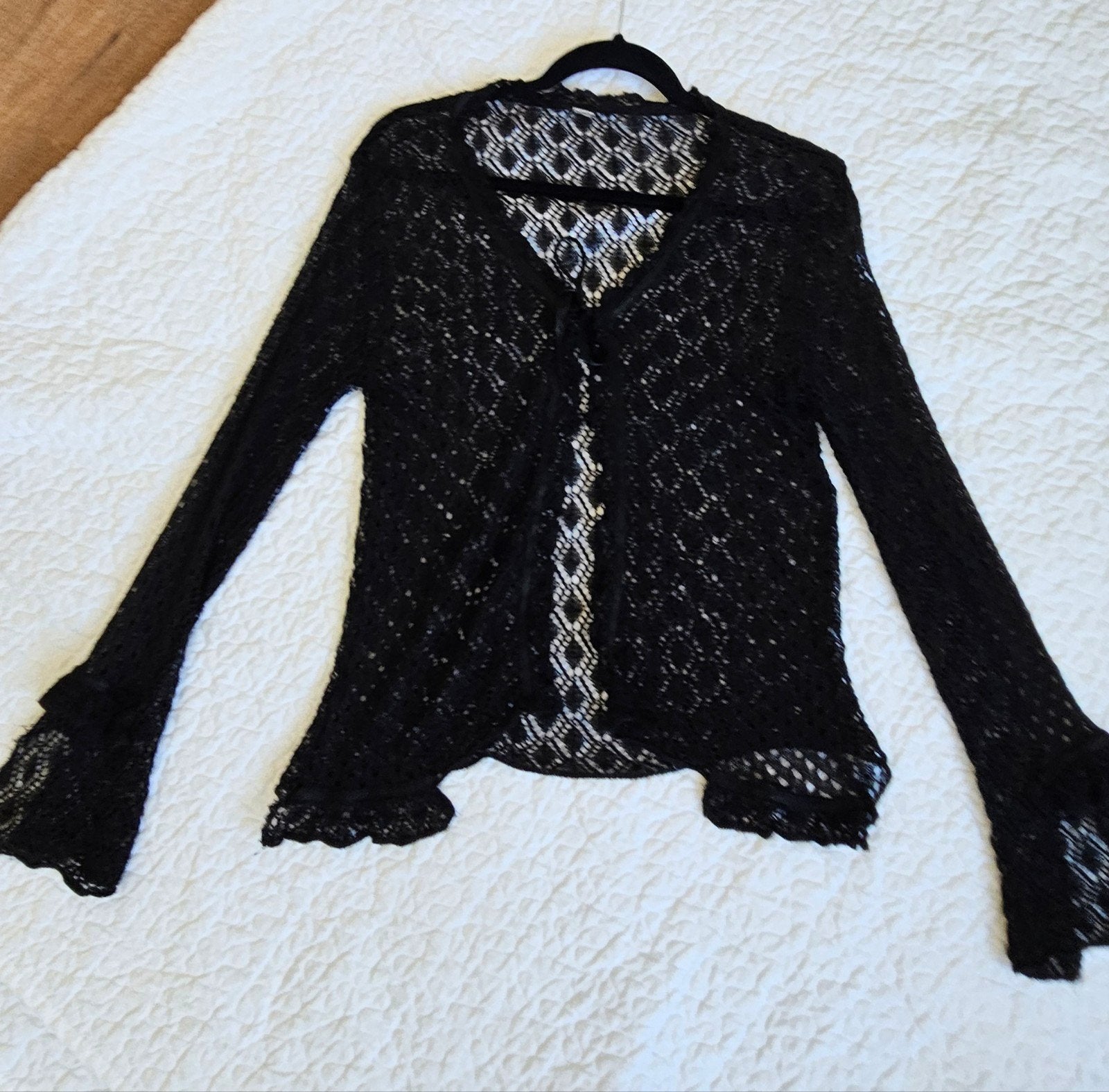 Zwart gehaakt vestje met strikdetail - Maat M/L, Ophalen of Verzenden, Zo goed als nieuw, Zwart