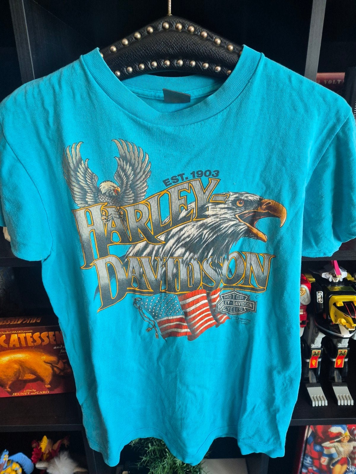 Vintage 3D Emblem Harley Davidson Shirt Maat M, Ophalen of Verzenden, Zo goed als nieuw, Maat 48/50 (M), Blauw