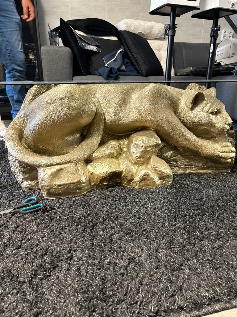 Grote Luxe Salontafel Panter/Luipaard met Glasplaat Goud, Ophalen, 100 tot 150 cm, 50 tot 100 cm, Zo goed als nieuw