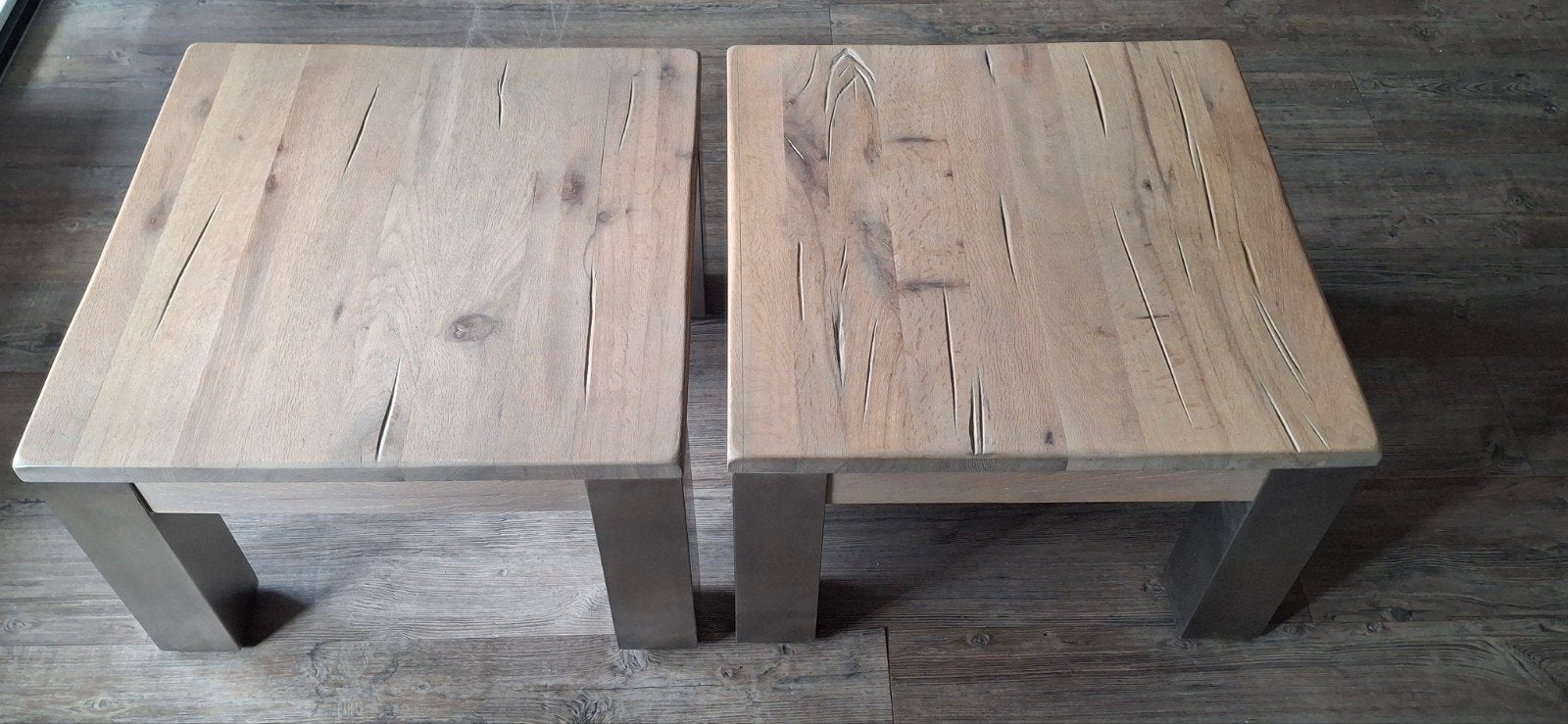 Set massief eiken + RVS Henders & Hazel tafeltjes., Ophalen, 50 tot 100 cm, 50 tot 100 cm, Zo goed als nieuw