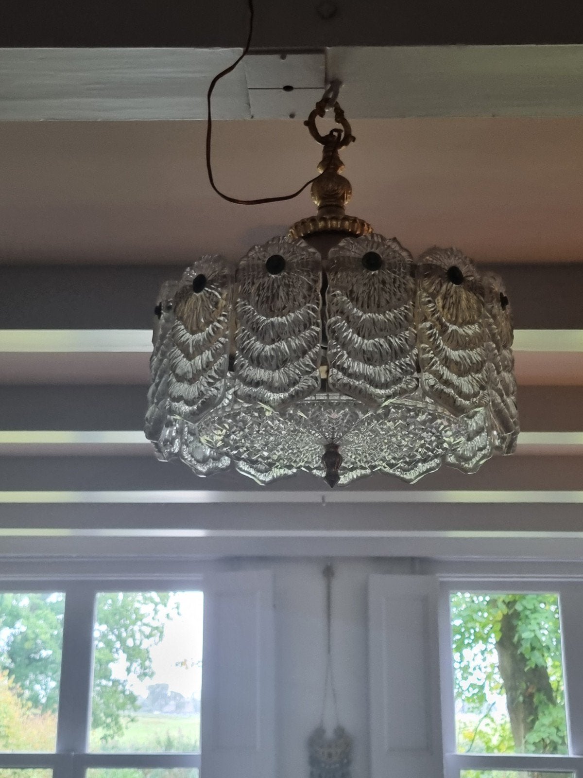 Vintage glazen plafondlamp / hanglamp, Ophalen, Gebruikt, Glas, Vintage, Klassiek