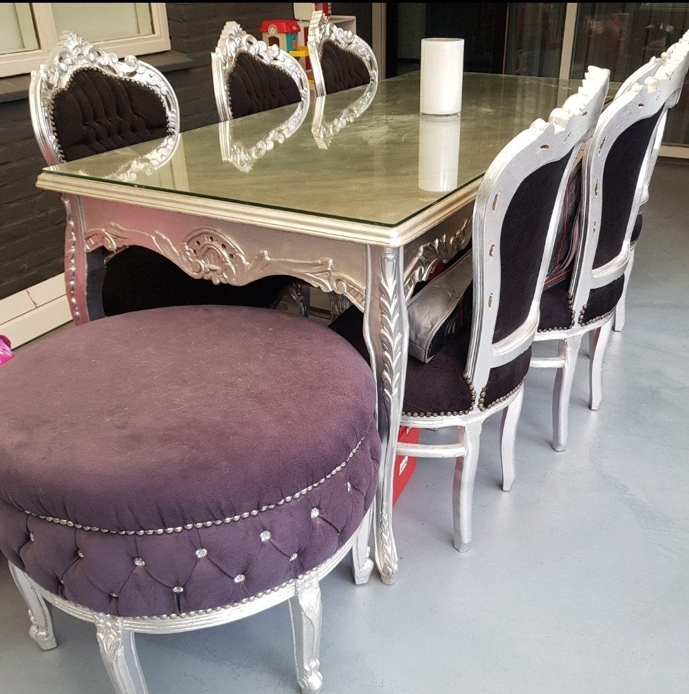 Luxe Barok Eetset: Zilveren Tafel met Zwarte Stoelen, Ophalen