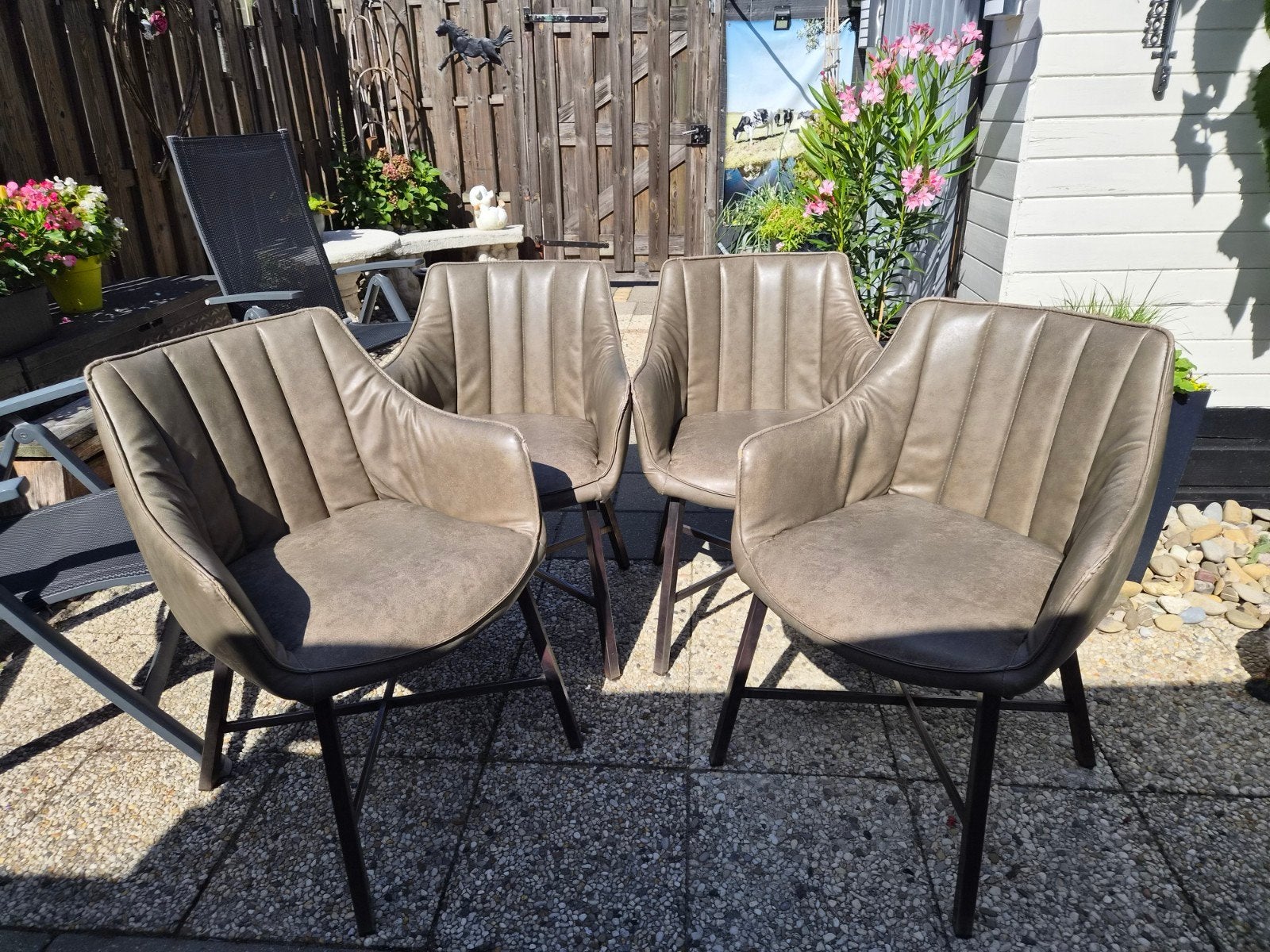 Set van 4 comfortabele eetkamerstoelen - Taupe, Huis en Inrichting, Stoelen, Ophalen, Gebruikt, Overige kleuren, Vier