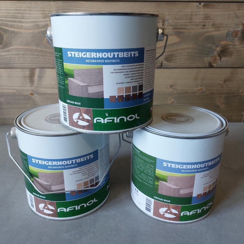 3x 2.5 liter Steigerhoutbeits - Nieuw en ongebruikt, Minder dan 5 liter, Ophalen, Nieuw, Beits