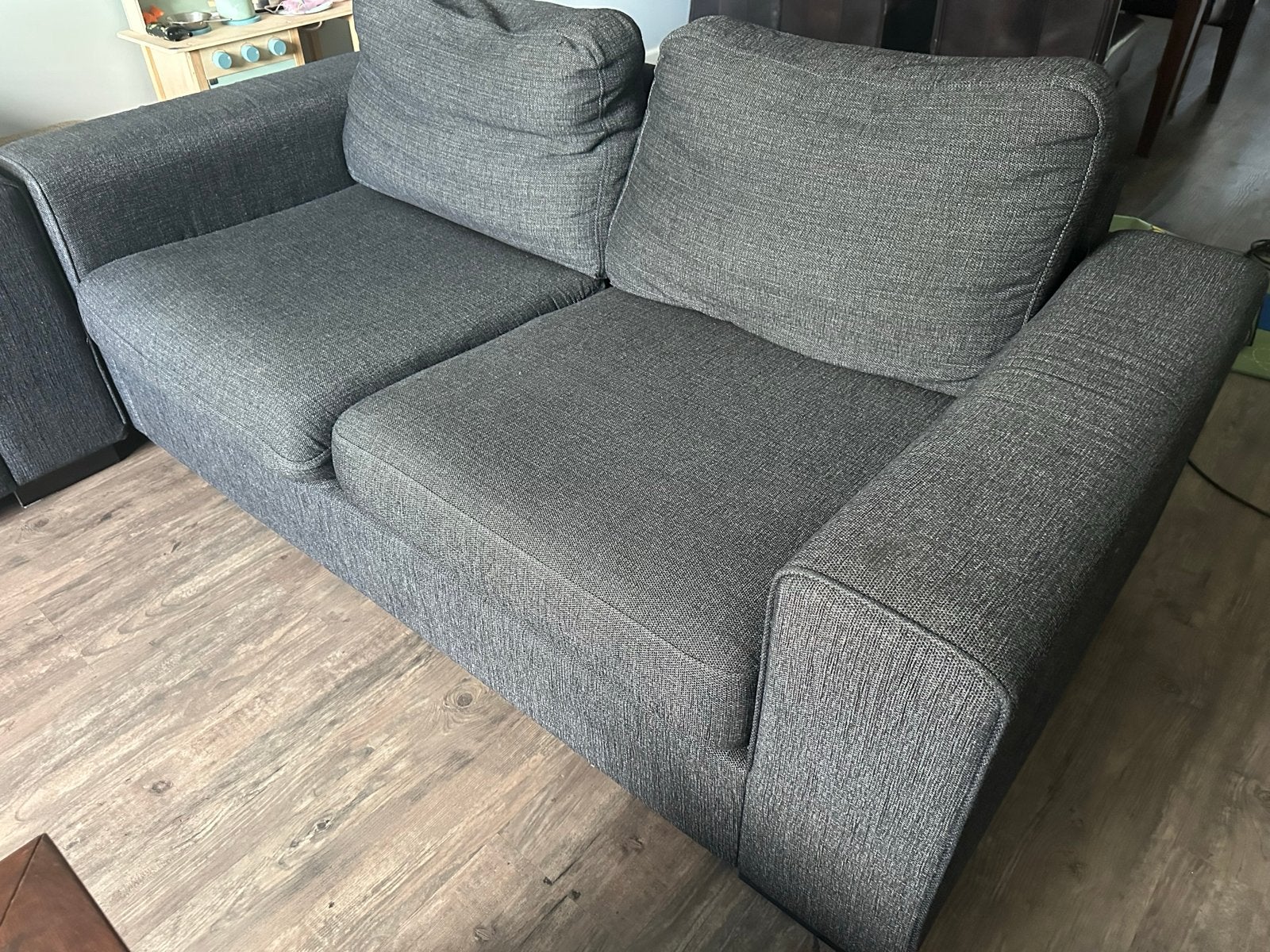 3 en 2,5-zitsbank in antraciet stof, Ophalen, Gebruikt, 150 tot 200 cm, Driepersoons