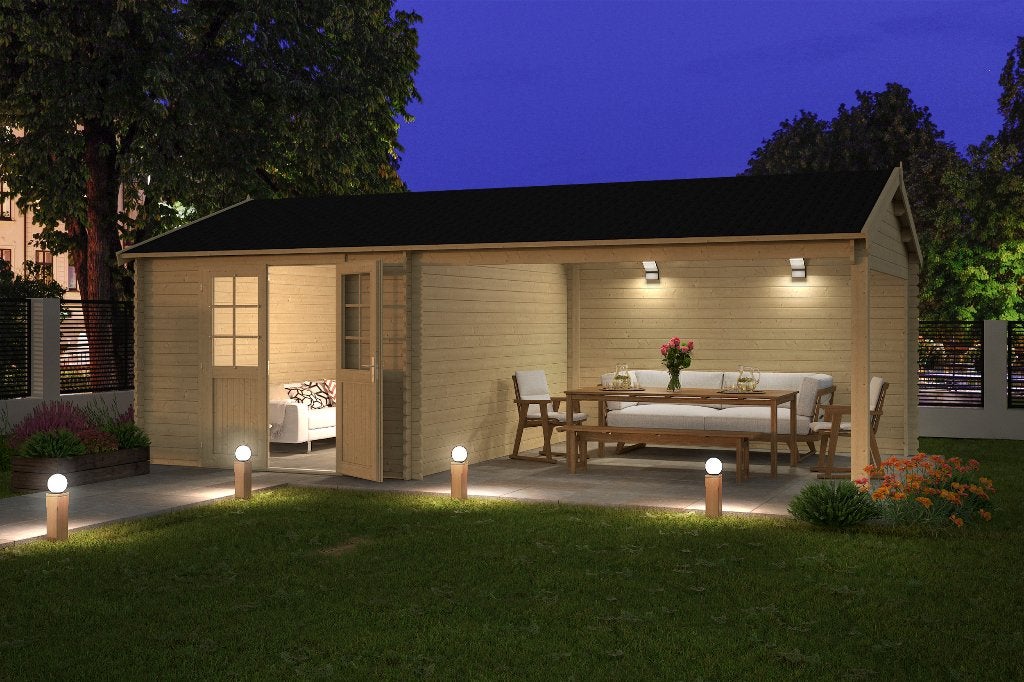 Blokhut met overkapping Octavio 680x380 Onbehandeld vuren, Verzenden, Nieuw