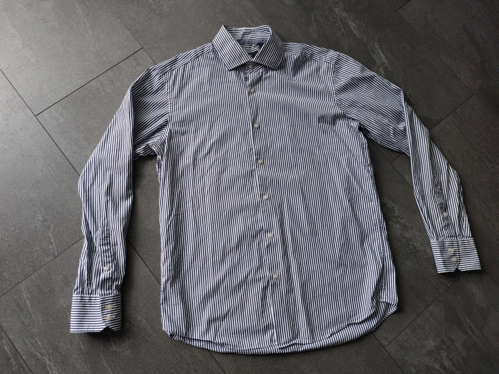BOSS Regular Fit overhemd met streepdessin, Kleding | Heren, Overhemden, Zo goed als nieuw, Halswijdte 41/42 (L), Blauw, Ophalen of Verzenden