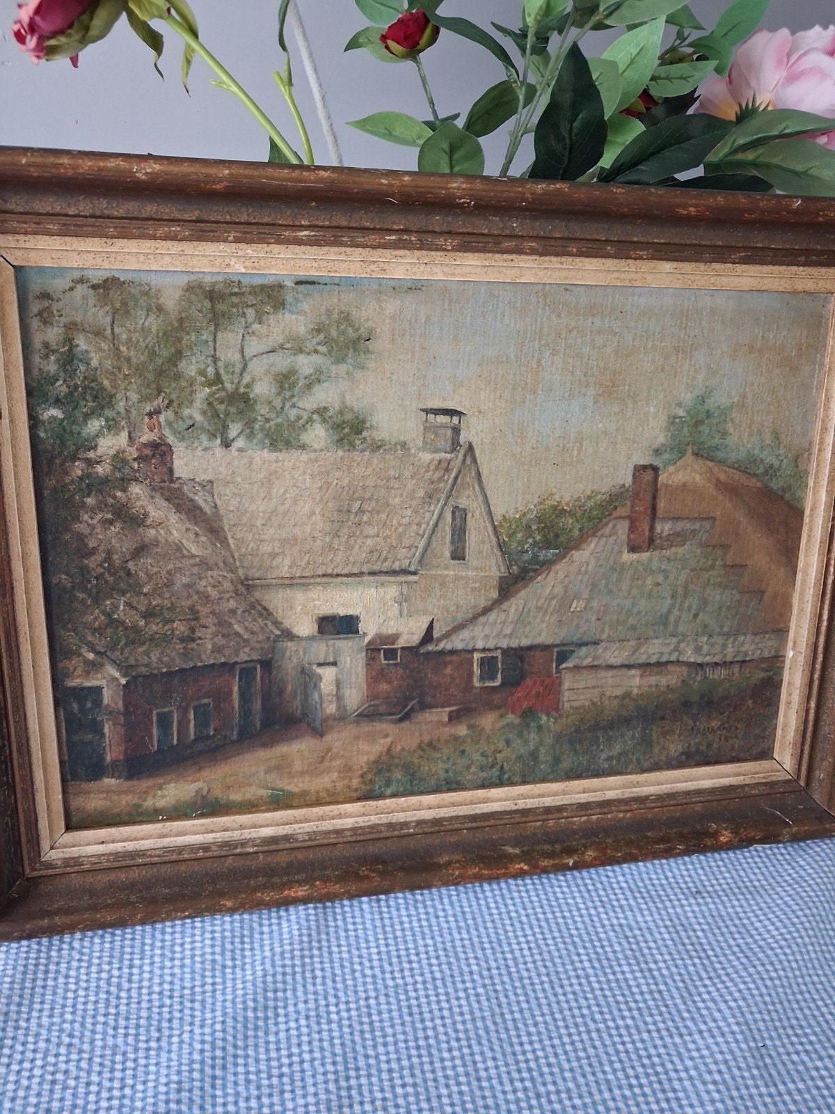 Oud Hollands Landschap Schilderij - Boerderijtafereel, Doek, Oud hollands, Origineel werk, Ophalen of Verzenden