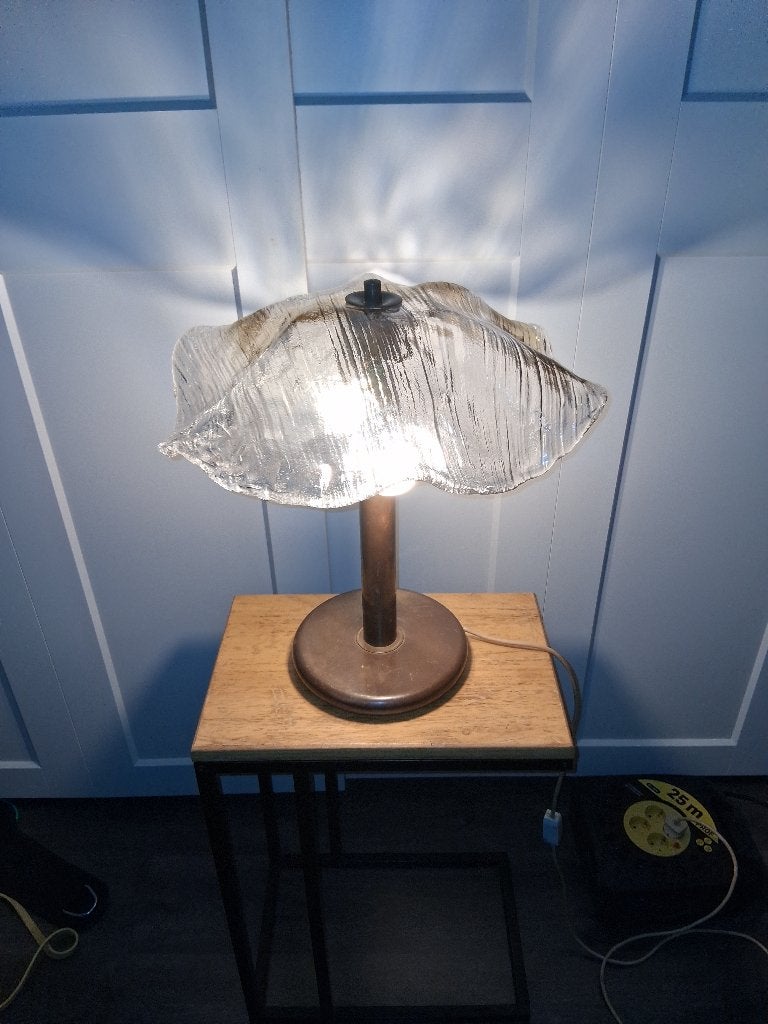 Vintage J.T. Kalmar 'Ice Glass'  Wave' tafellamp – Brutalist, Huis en Inrichting, Overige merken, Met kap, Overige stijlen, E27 (groot)