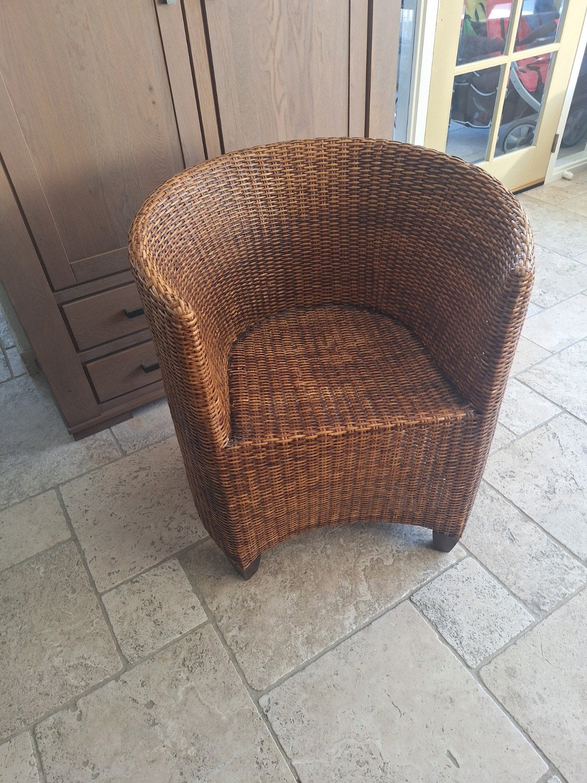 Rotan fauteuil met kussen - Zo goed als nieuw, Ophalen, Landelijk, Bohemian, Zo goed als nieuw, 50 tot 75 cm