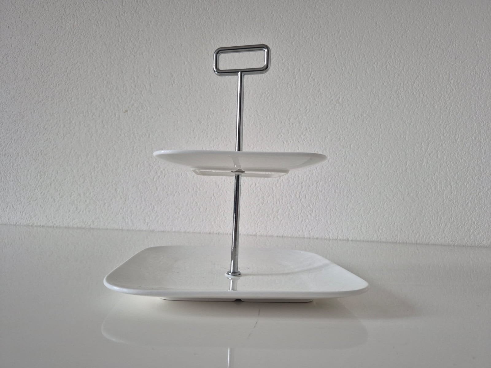 Wit etagere met 2 lagen - vierkant, Ophalen of Verzenden, Zo goed als nieuw, Overige typen